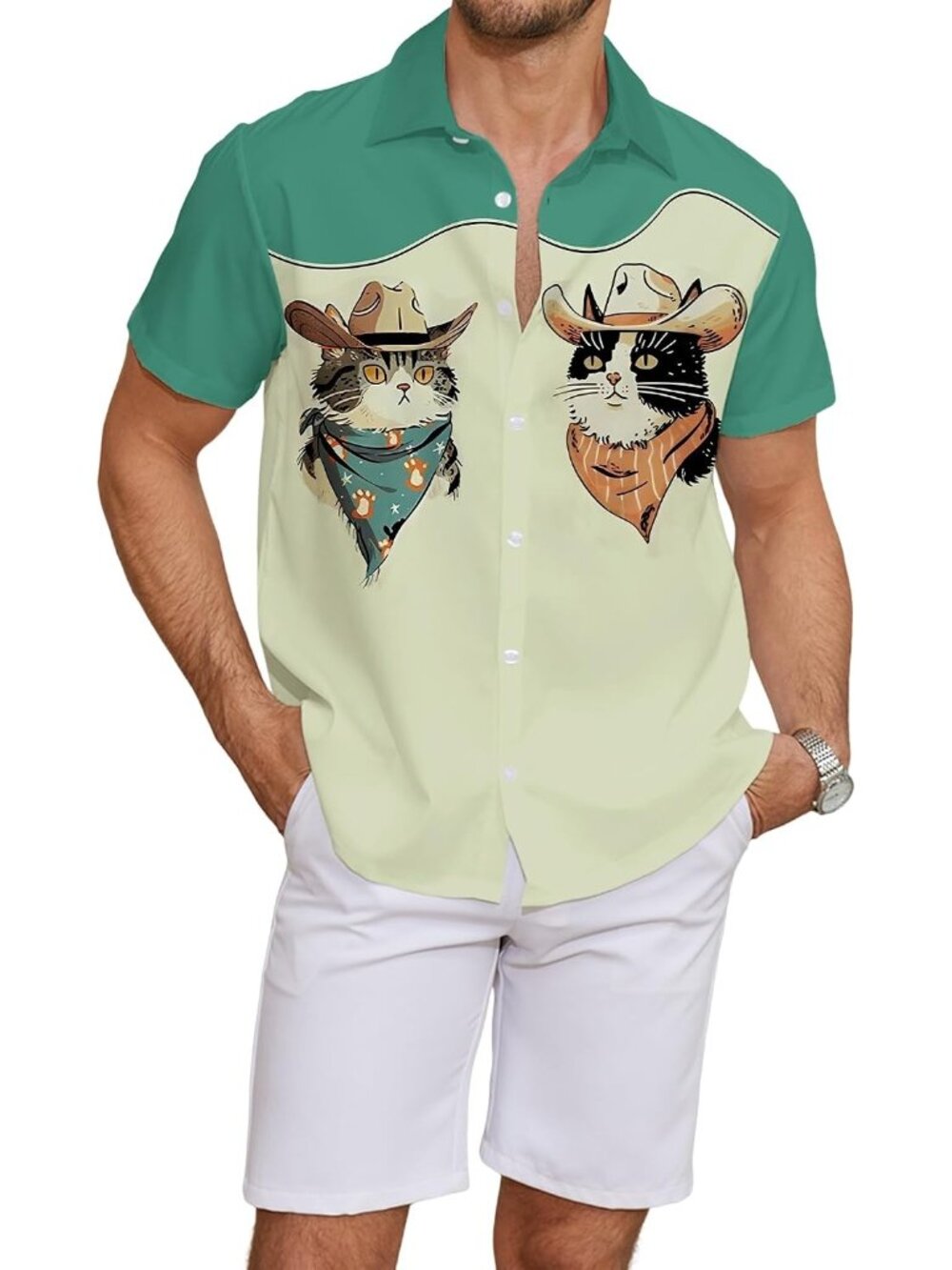 Men's Short Sleeve Button Down Hawaiian Shirt Polyester Tropical Print